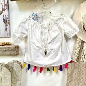 Anthropologie off shoulder fringe tassels NOISY MAY sweet boho blouse